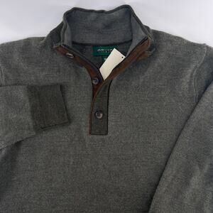 Orvis 100% Merino Wool 1/4 Quarter Zip Button Pullover Sweater Mens M Green